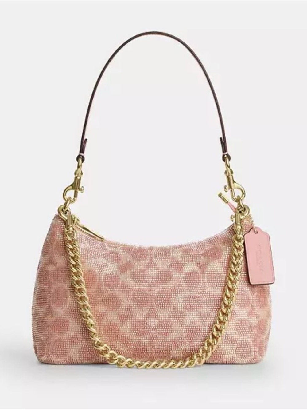 COACH Pink Teri Shoulder Bag in Signature Beaded Satin NWT